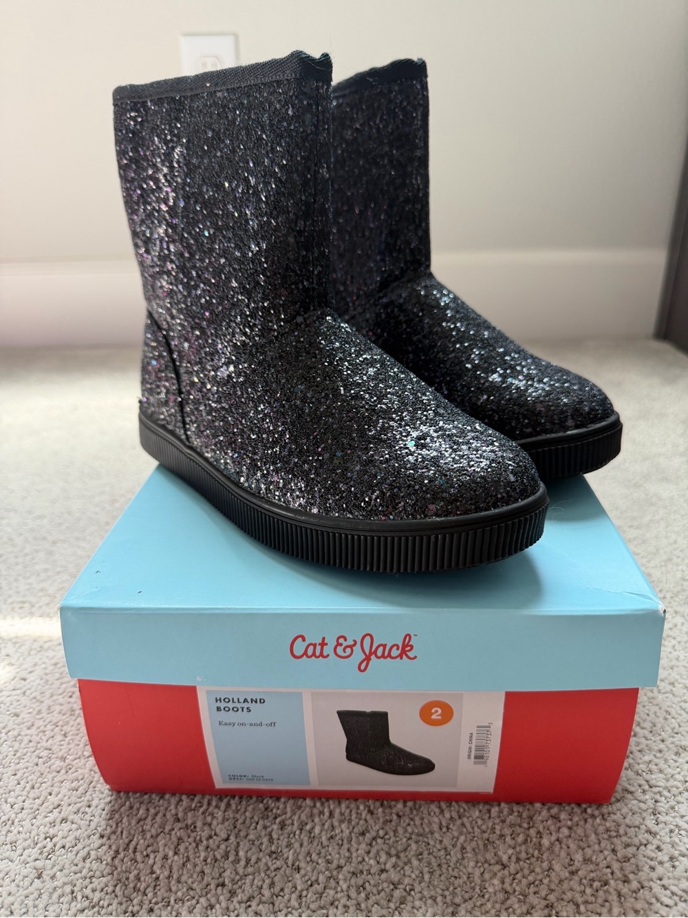 Cat & Jack Black Glitter Kids Booties
